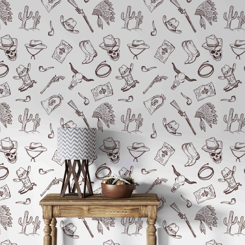 3D Hand-drawn Cowboy Theme Pattern Wall Murals Wallpaper Murals Wall Sticker