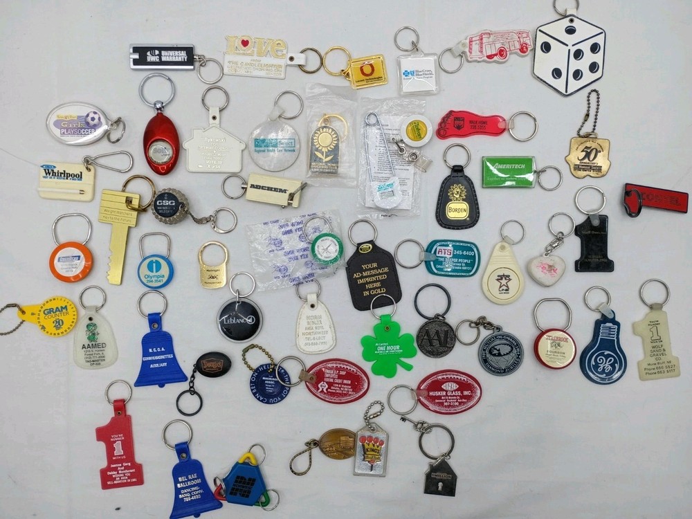 Lot Of 50 Vintage Advertising Promotional Keychains, Unique, Take A Look!