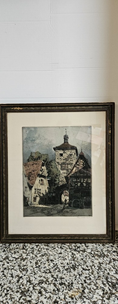 Original Rare Hand Colored Etching Signed By Rudolf Veit VTG/Antique...