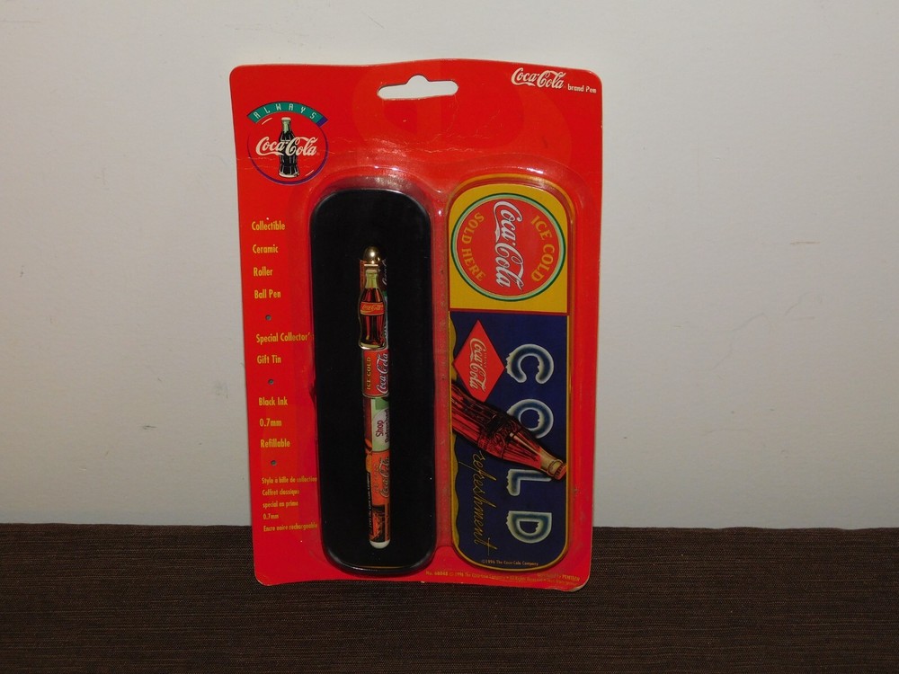 VINTAGE 1996 COCA COLA ROLLER BALL PEN IN COKE GIFT TIN NEW OLD STOCK
