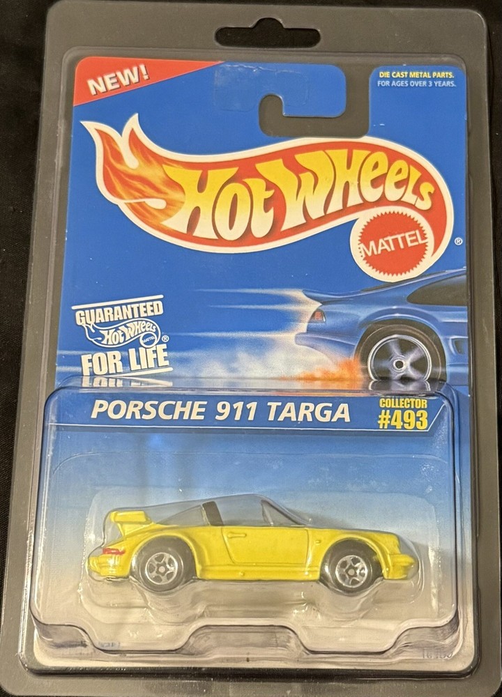1995 Hot Wheels Neon-Yellow Porsche 911 Targa Blue White Card #493