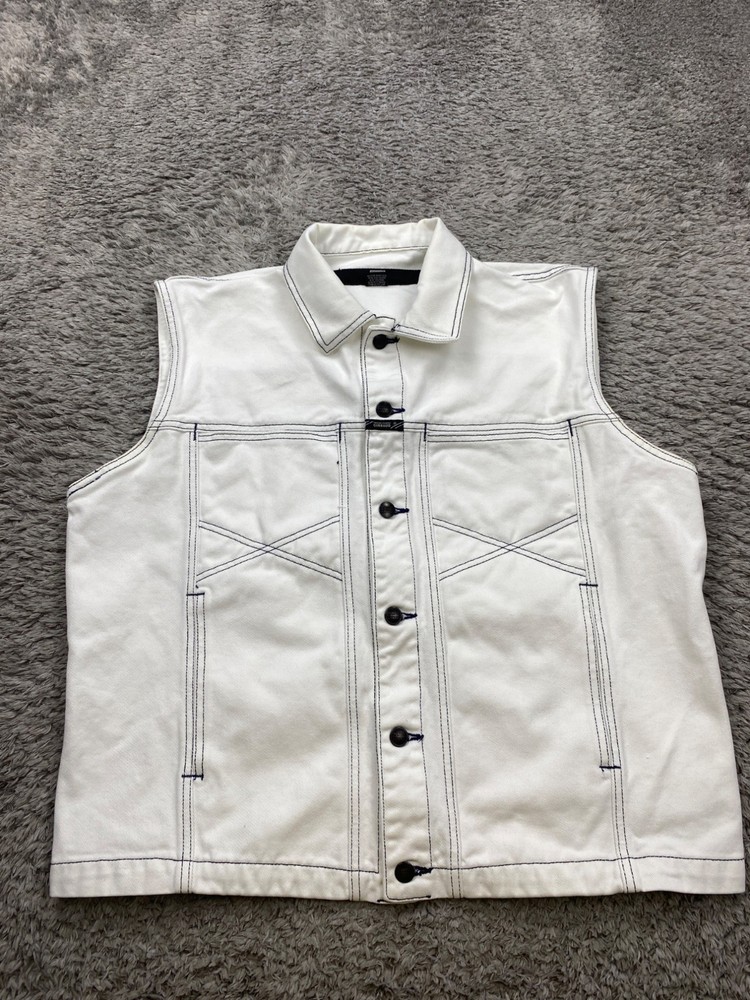 Vtg Marithe Francois Girbaud Denim Jacket Men Medium White 90s Hip Hop Y2K Vest