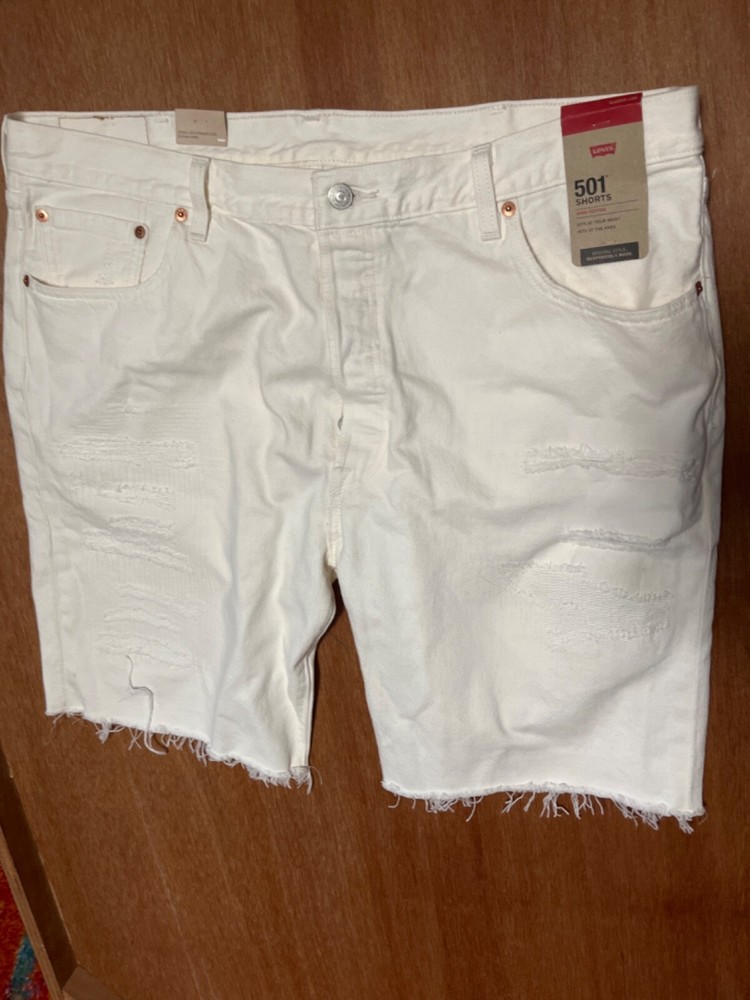 Levis Jean Shorts Mens Size 40 White Distressed Denim Cut Off Style