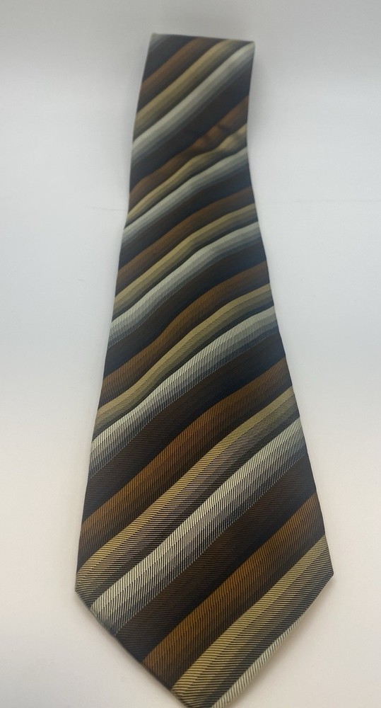 Foggia Brown Gold Black Beige Gray Striped Silk Handmade Men's Tie Woven Classic
