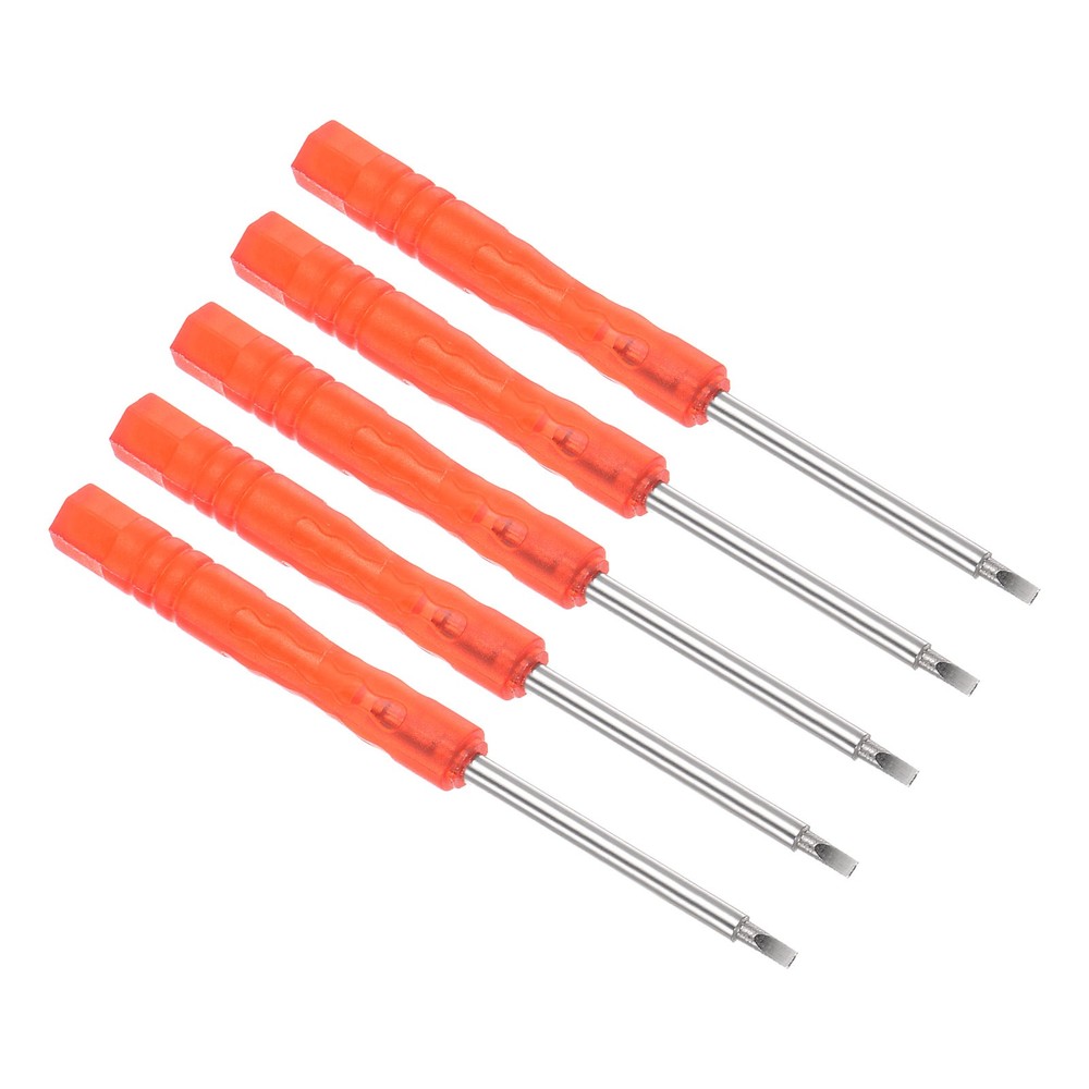 5pcs Tiny Slotted Screwdriver 2mm Flat Head Screw Driver W Non-Slip Red Grip