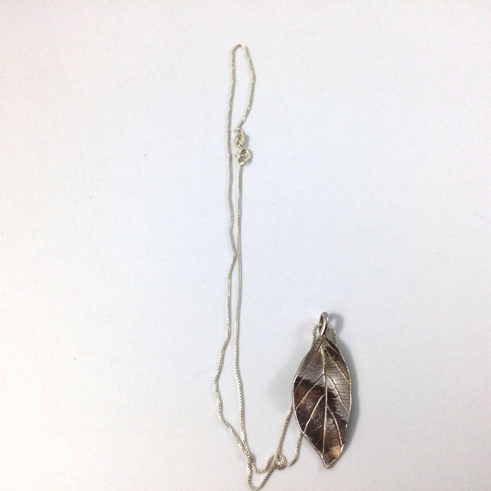 Handmade Fine Silver Leaf Pendant Sterling Silver 18
