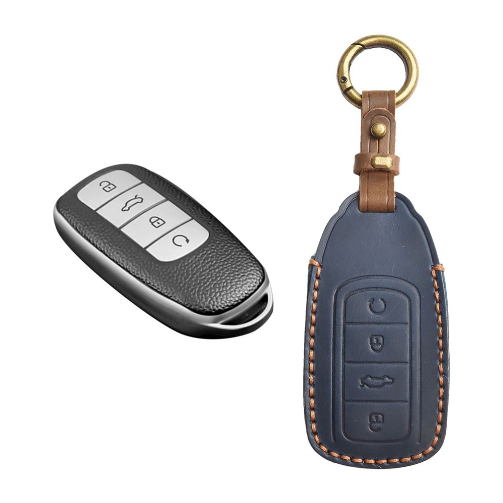 Leather Remote Car Key Fob Case Cover, For Chery Omoda 5 Blue Portable New