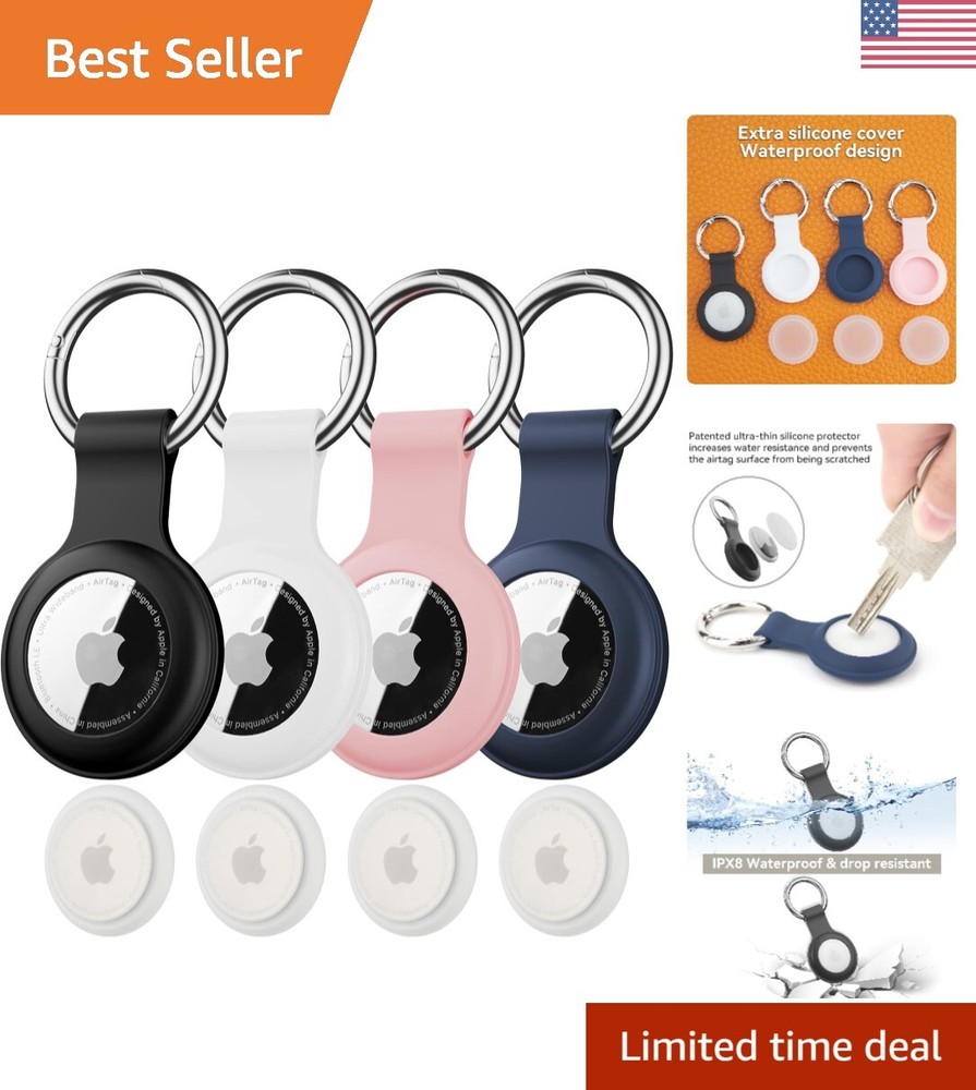 Waterproof AirTag Key Ring Holders 4-Pack for Luggage Pets & More