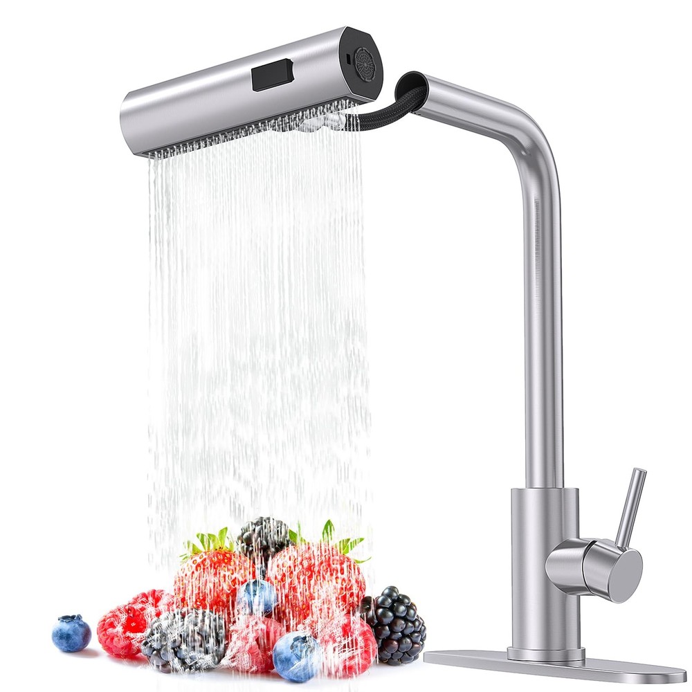 Brushed Nickel Single-Hole Pull-Down Kitchen Faucet with Single Handle