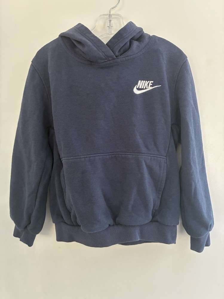Nike Kid Boys Embroidered Logo Cozy Cotton Blend Long Sleeve Hoodie Navy 5-6 Yrs
