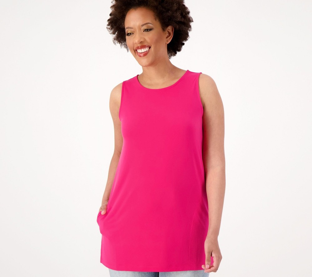 Susan Graver Women's Top Petite PS Modern Essentials Pet Liquid Pink A600382