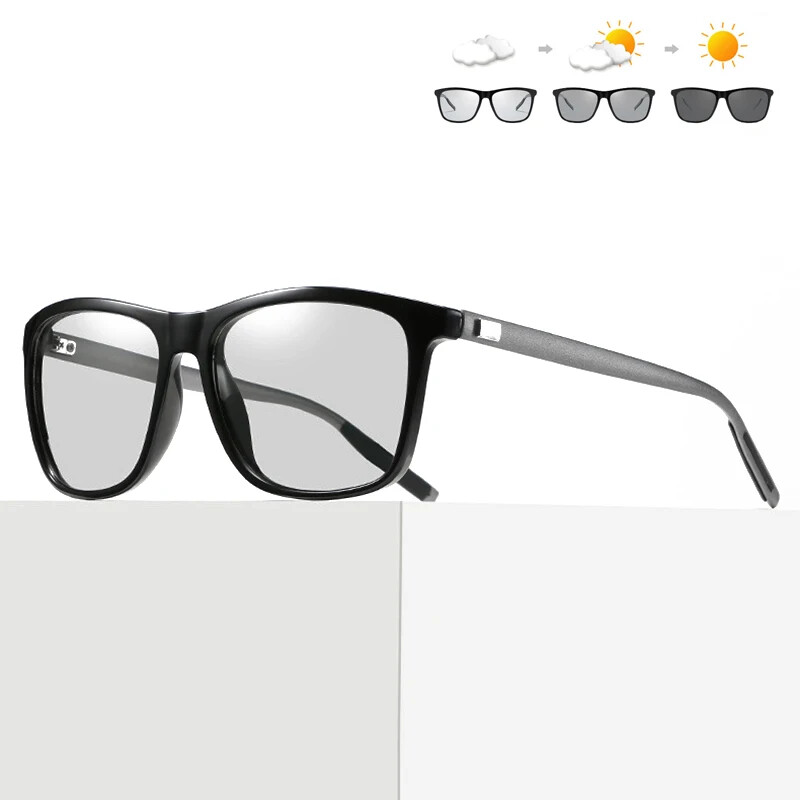 Gafas De Sol Fotocromáticas Cuadradas Hombres Mujeres Clásico Negro Polarizado