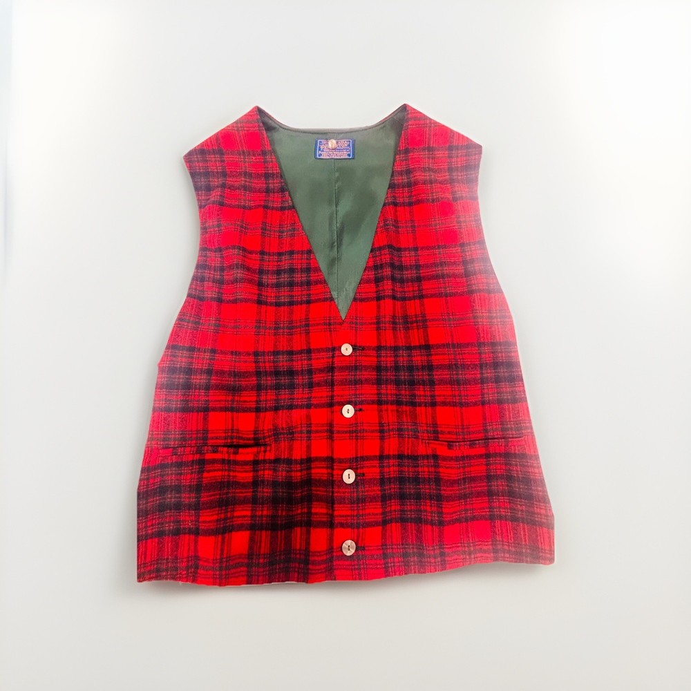 Vintage Pendleton Virgin Wool Vest Red Plaid Men’s Size S Small Women's L Large