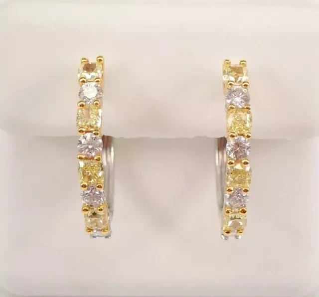 2Ct Cushion Cut Yellow Citrine Hoop Earrings for Women in 14K White Gold Plated