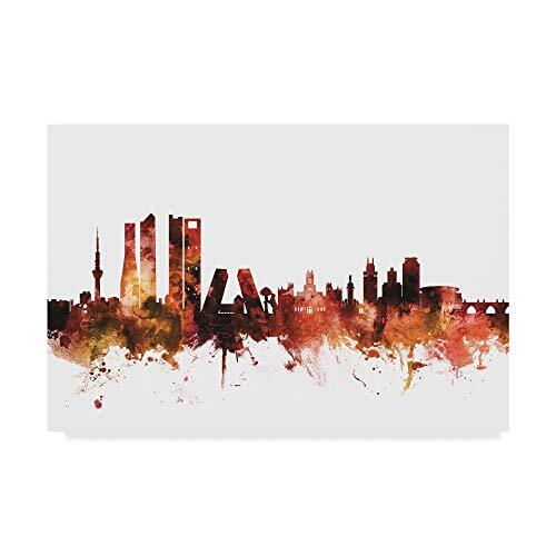Madrid Spain Skyline Red by Michael Tompsett, 16x24
