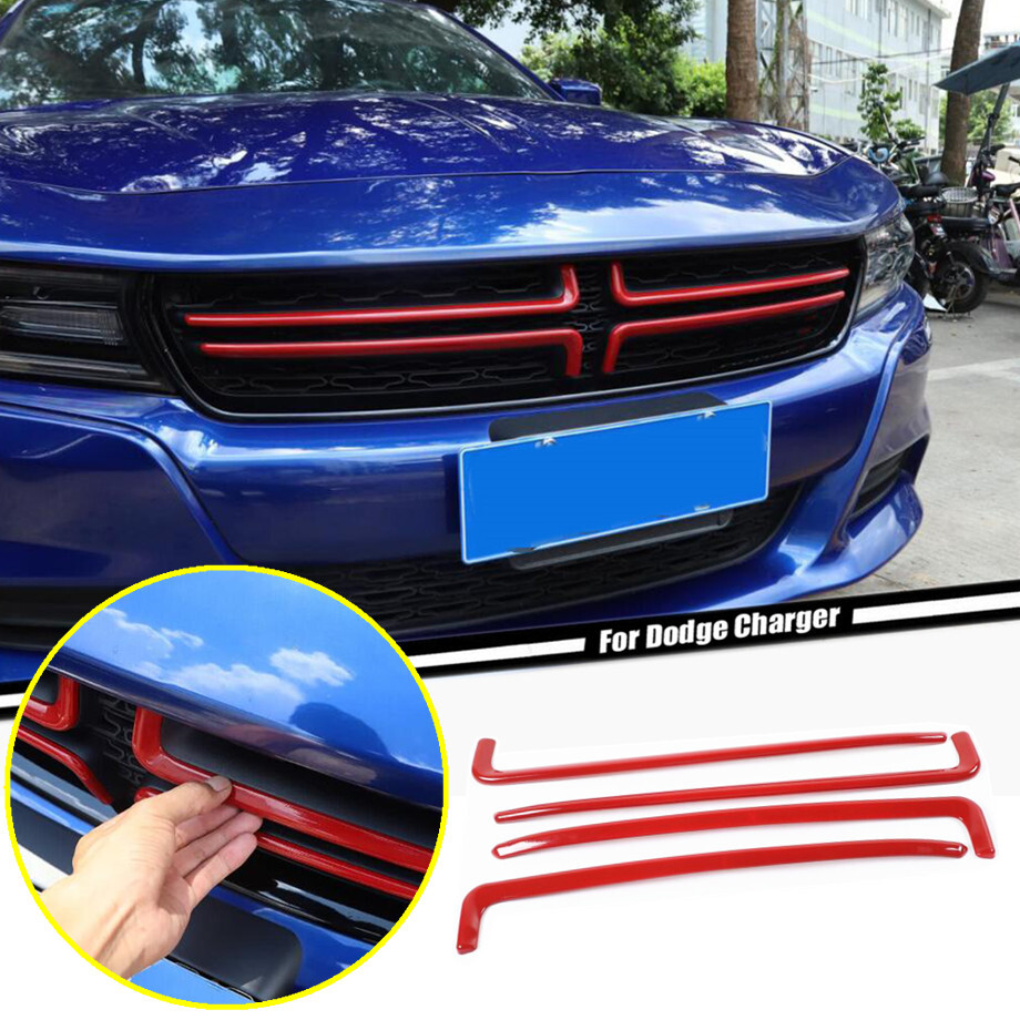 4P Red Front Grille Trim Inserts for Dodge Charger SXT 2015-2023
