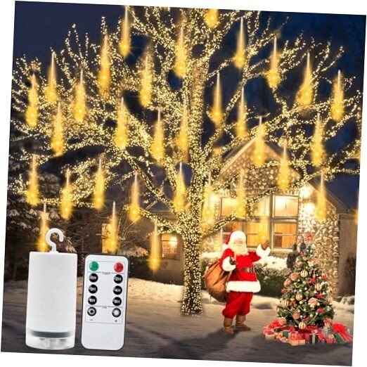 Meteor Shower Rain Lights - 12 Inch 8 Tube 192 LED Battery Powered Christmas