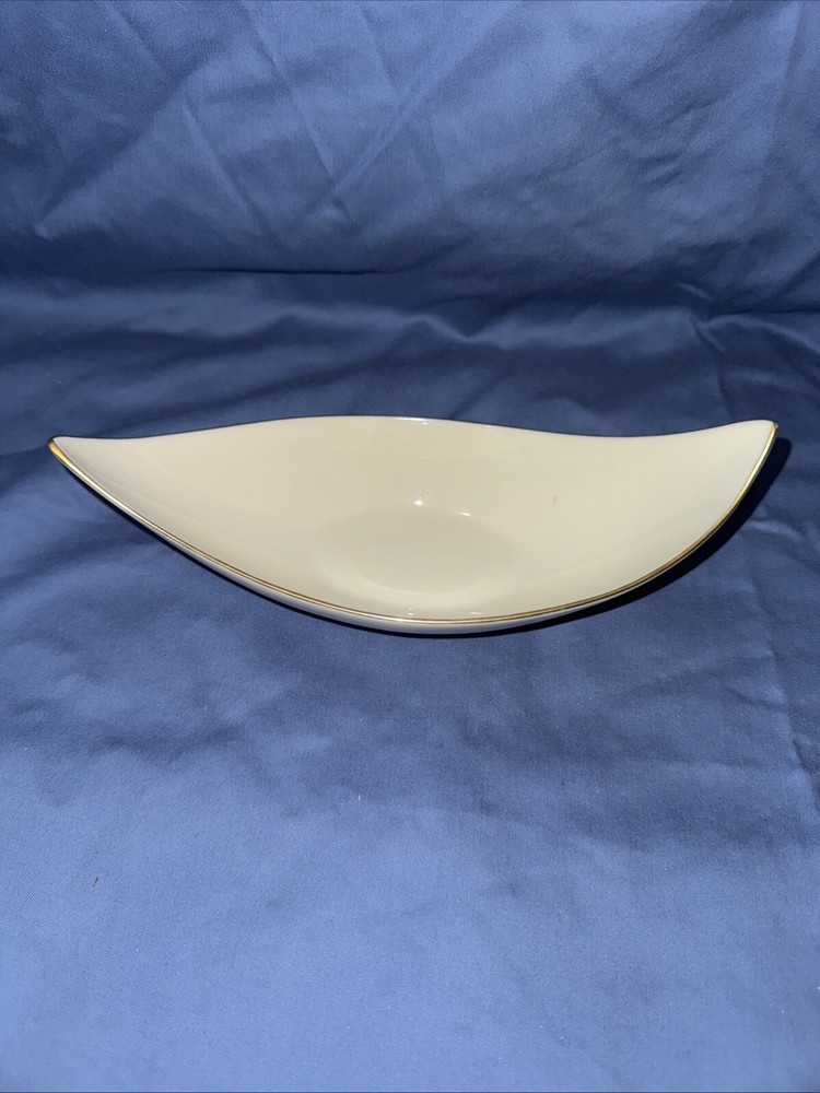Vintage 1960's Lenox Venetian Mid Century Oblong, Elongated Bowl, Gold Rim