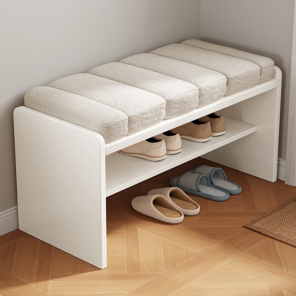 3-Tier Shoe Storage Bench with Soft Cushion Ottoman Shoe Rack for Entryway Beige