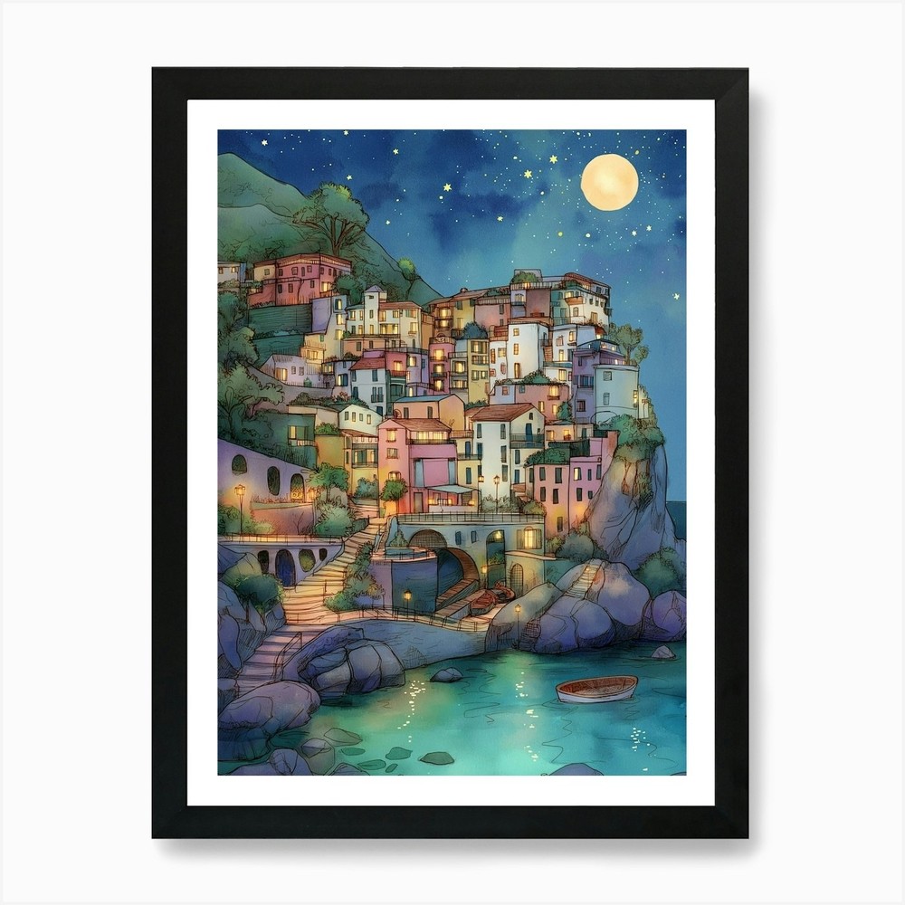 Positano, Italy, Italian Coast Wate Framed Wall Art Poster Canvas Print Picture