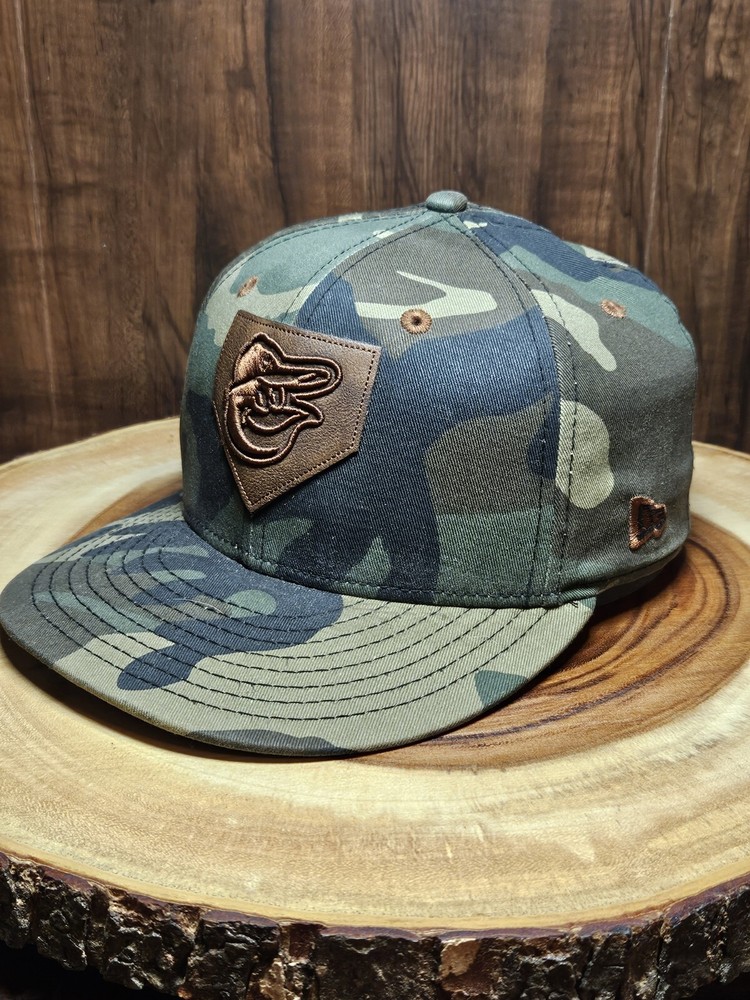 Baltimore Orioles Camo Leather Patch Fitted Cap Size 7 1/4 MLB by New Era