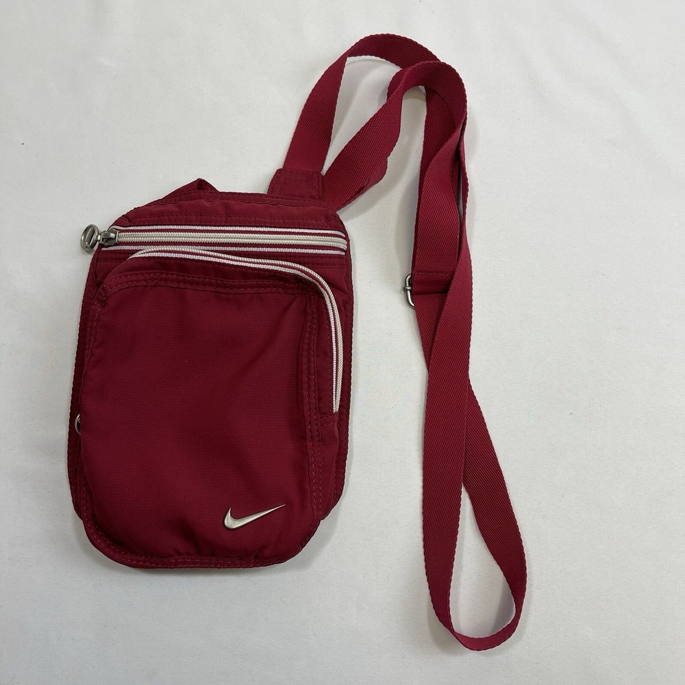 VTG Nike Crossbody Sling Bag Red Metal Accents Y2K Streetwear Sport Swoosh 2000s