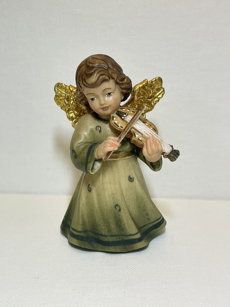 Ferrari & Arrighetti Small Wooden Angel Fiqurine Playing Violin Hand Painted