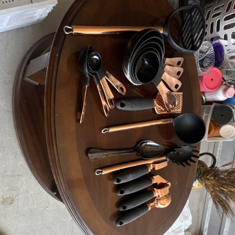 Copper and Black Cooking Utensil Set, 12-Piece with Measuring Cups & Spoons