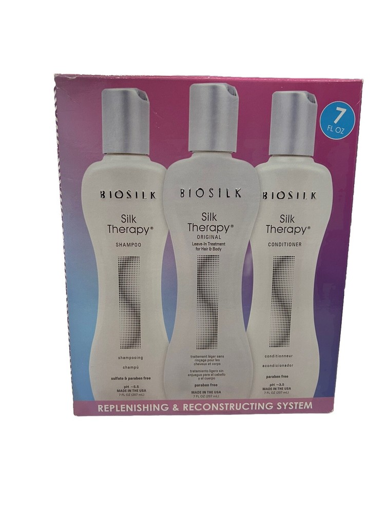 NIB Biosilk Silk Therapy Original Replenishing & Reconstructing System 3 Pc Set