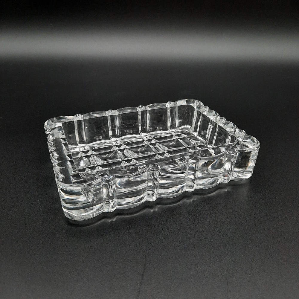 Heavy Cut Glass Diamond Pattern Candy Nut Dish Trinket Tray