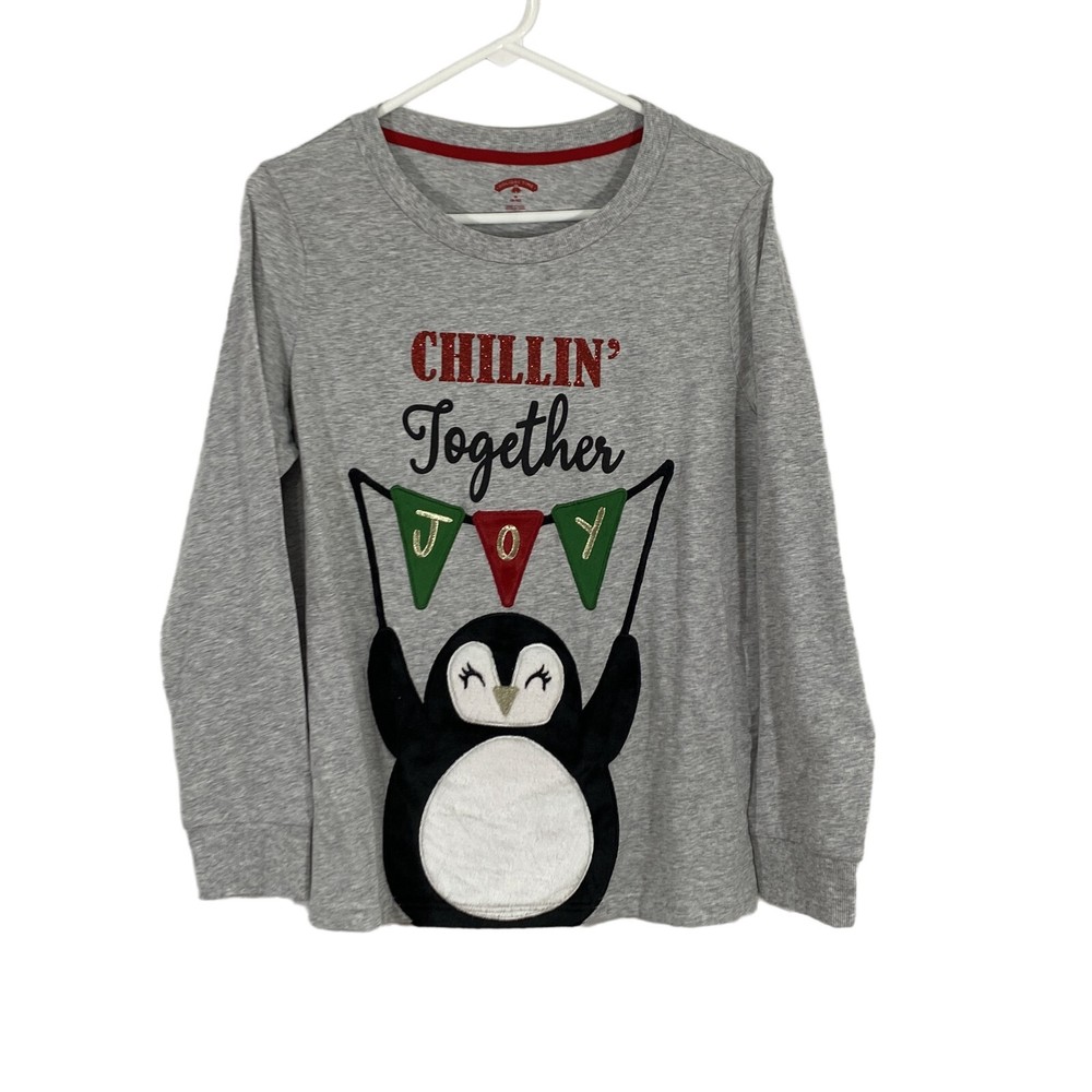 Chillin Together Joy Holiday Time Womens Gray Long Sleeves T Shirt Size M