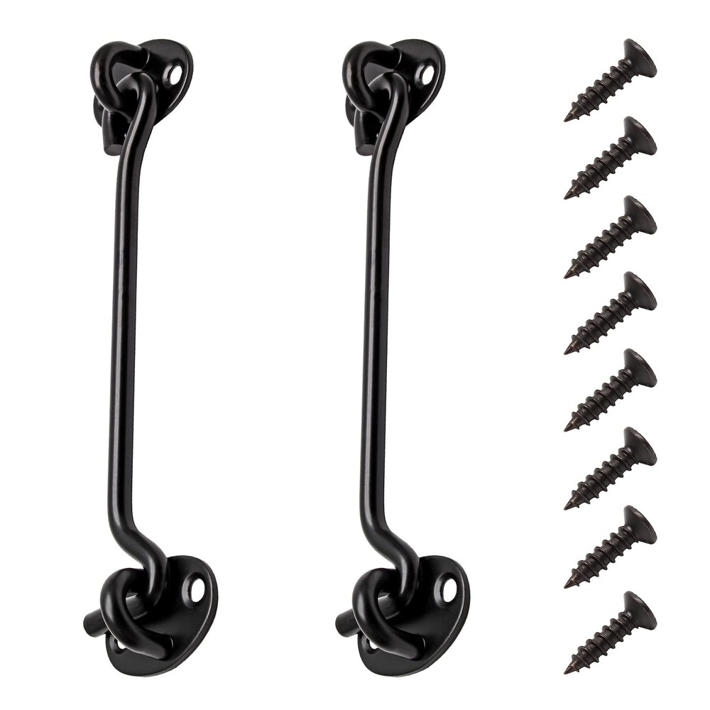 Black Stainless 10-Inch Barn Door Hook and Eye Latch for Privacy Gates