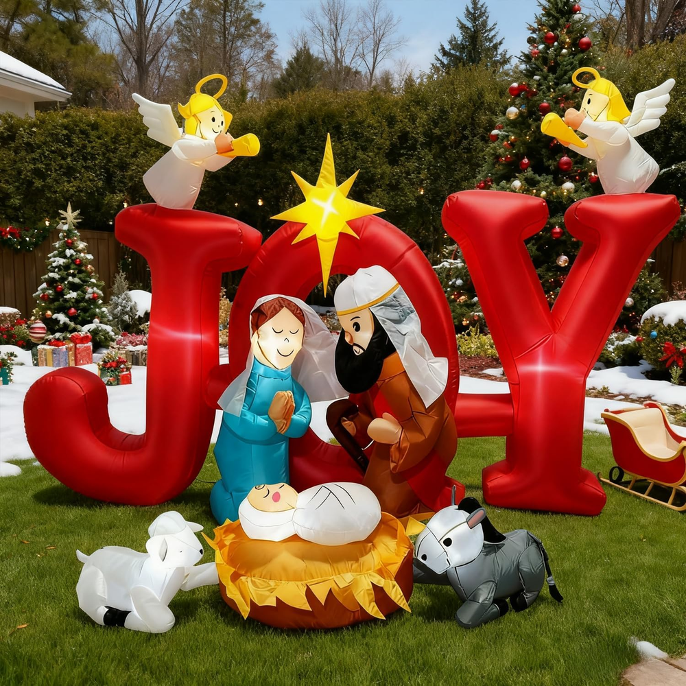 8FT Christmas Inflatables Joy Nativity Scene 2025 NEW LED Outdoor Decoration