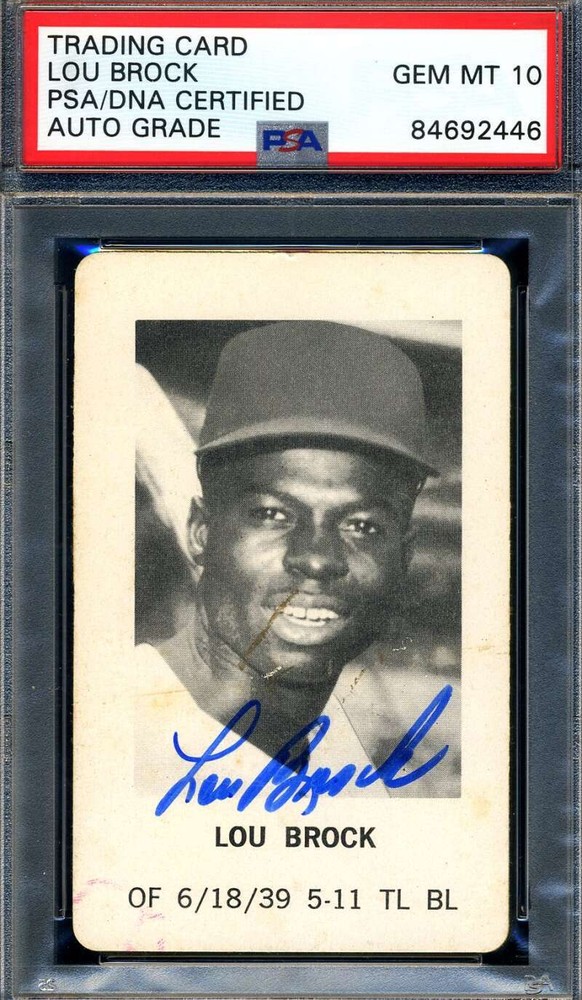 Lou Brock Gem Mint 10 PSA DNA Signed 1969 Milton Bradley Autograph