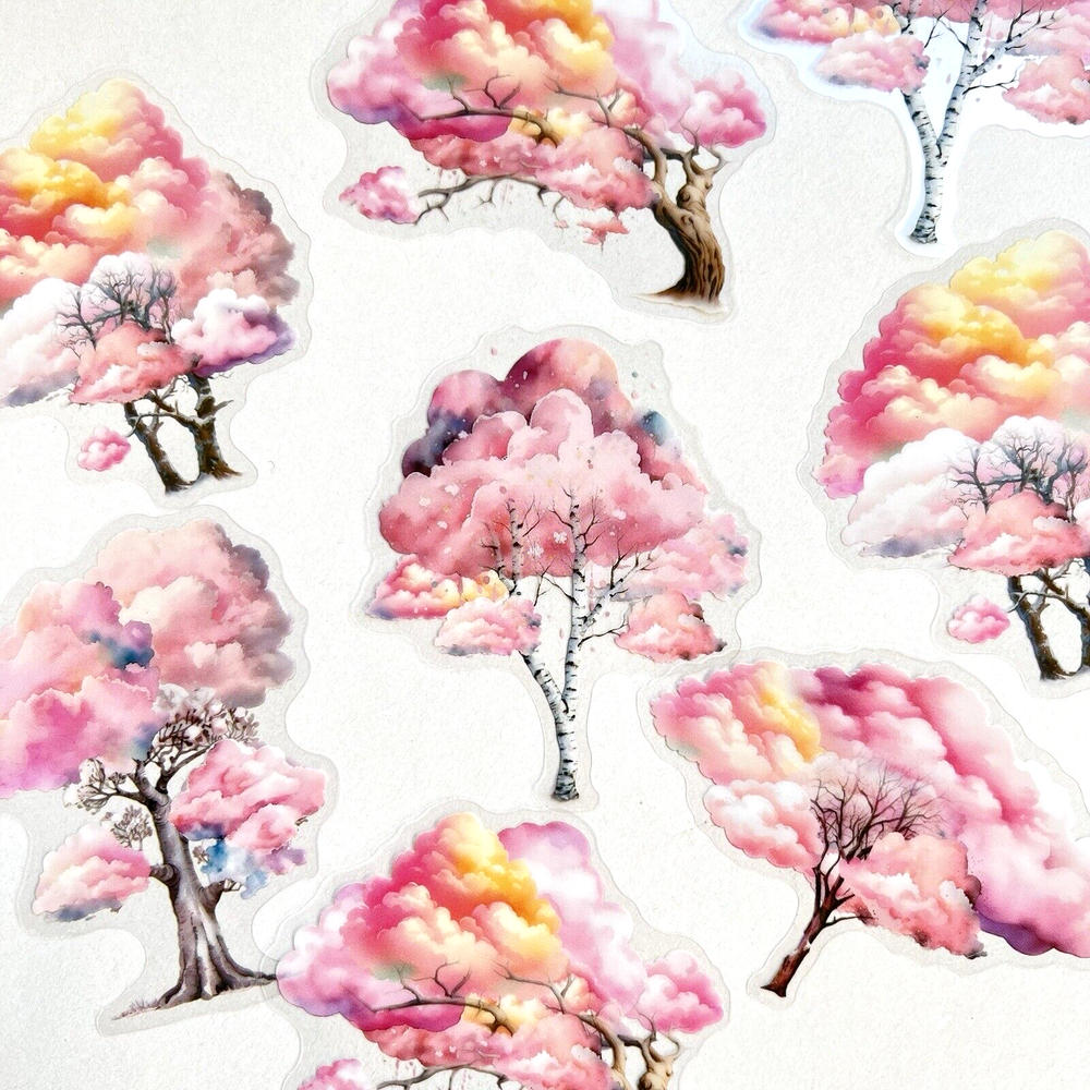 Pink Cloud Tree Stickers Junk Journals Collage Scrapbooking