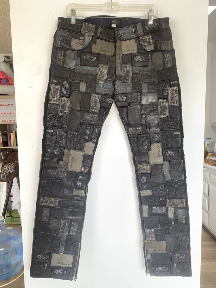 Diesel Men's Black Leather Patchwork Pants - Sz. 32