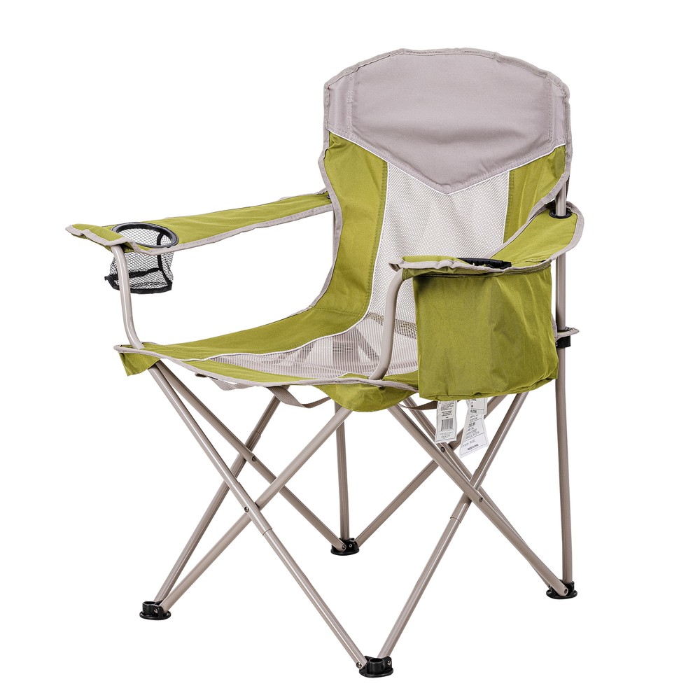 Ozark Trail Adult Oversized Mesh Camp Chair with Cooler, Green & Gray 400lbs