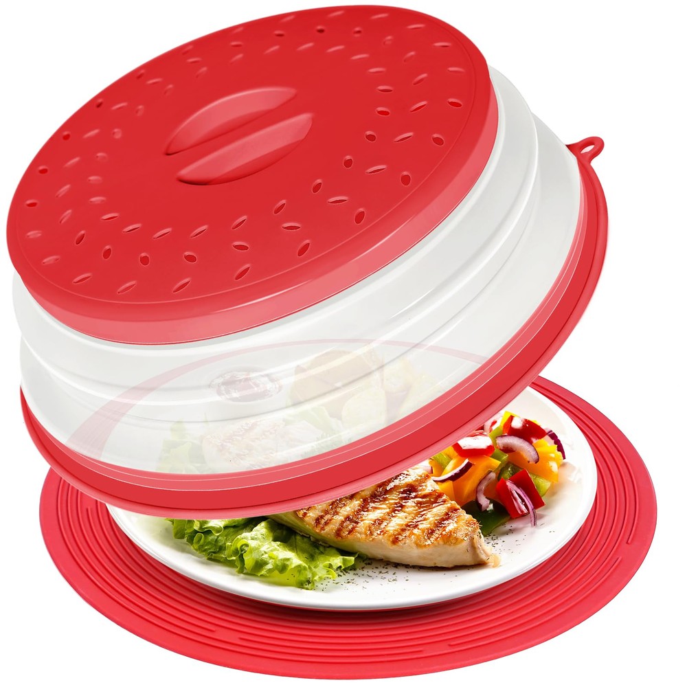 Cubierta para salpicaduras de microondas 2 en 1 y alfombrilla de silicona, microondas plegable ventilada...