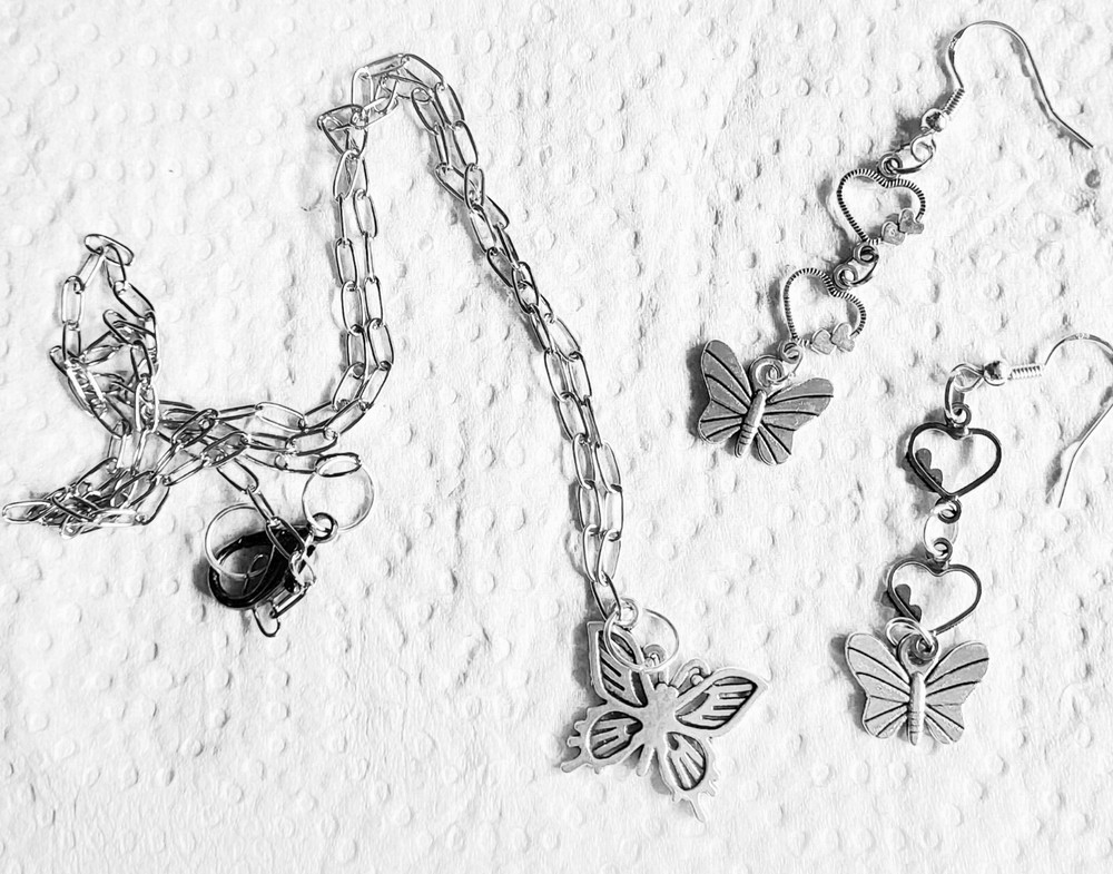 Mother's Day Silver Butterfly Necklace and Dangling Earrings Gift Set-image