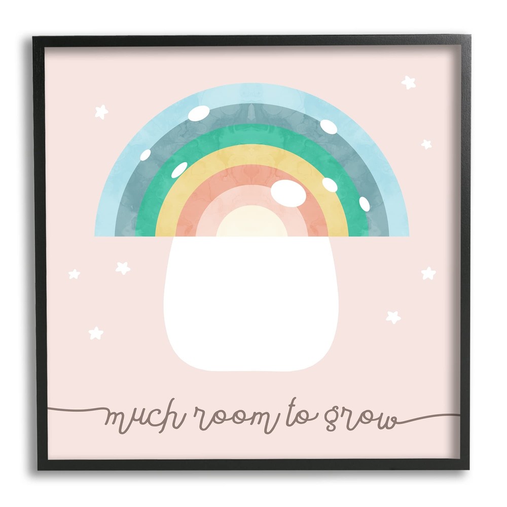 Much Room to Grow Phrase ' Rainbow Black Framed Wall Art, 24 x 24, Pink