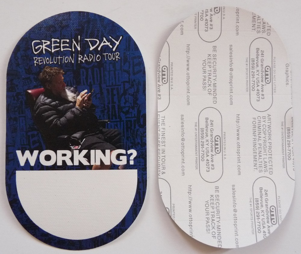 Green Day Revolution Radio Tour Concert Dark Blue Working Backstage Pass D4