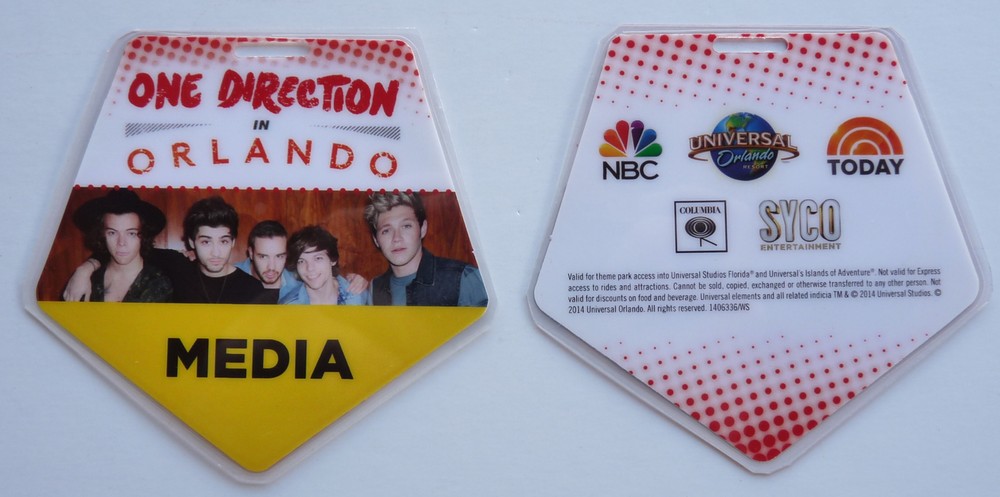 One Direction Orlando Tour Media Backstage Pass Laminate D19
