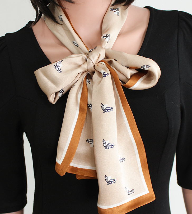 100% Silk Mulberry Scarf with Paper Crane Print 150x16cm Bandanna Shawl