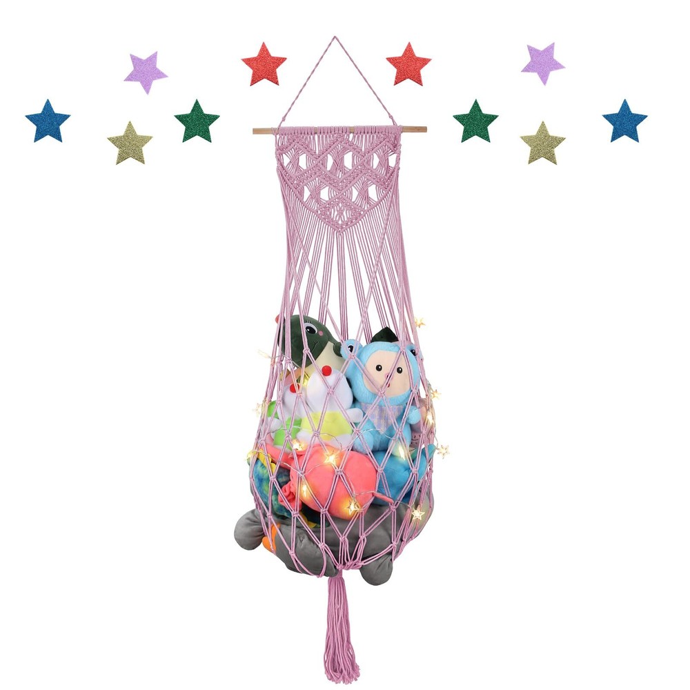 Stuffed Animal Hammock Corner 63 Inch Jumbo Macrame Ceiling Toys Net Light Pink