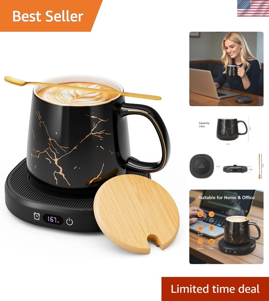 Smart Electric Cup Warmer & 14oz Marbling Mug - 4 Temp Settings, Safe Use