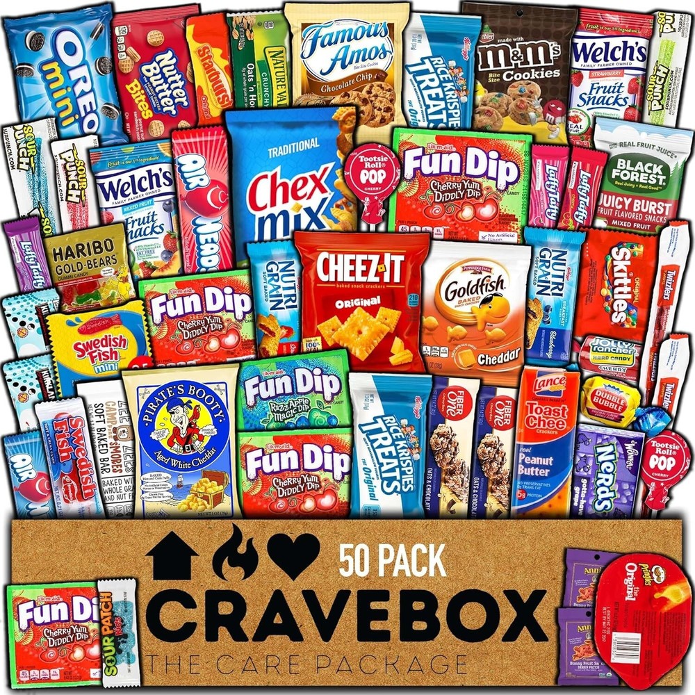 CRAVEBOX Snack Box (50 Count) | Valentines Day Variety Pack Gift - Free Shipping