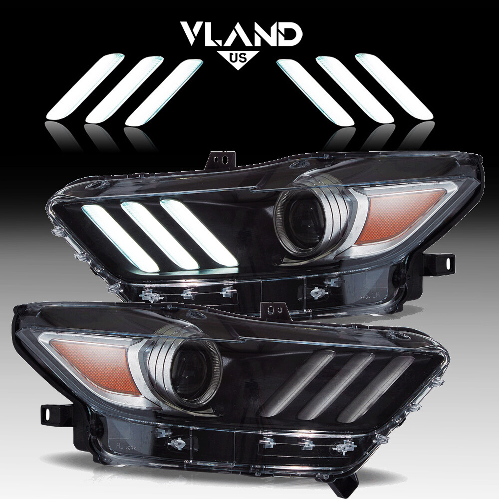 VLAND Projector Headlights for 2015-2017 Ford Mustang Front Lamps Pair