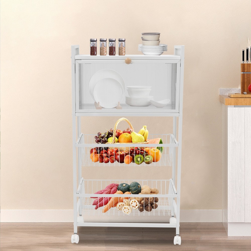 4-Tier White Microwave Rack Kitchen Organizer Shelf for Bread Coffee Station