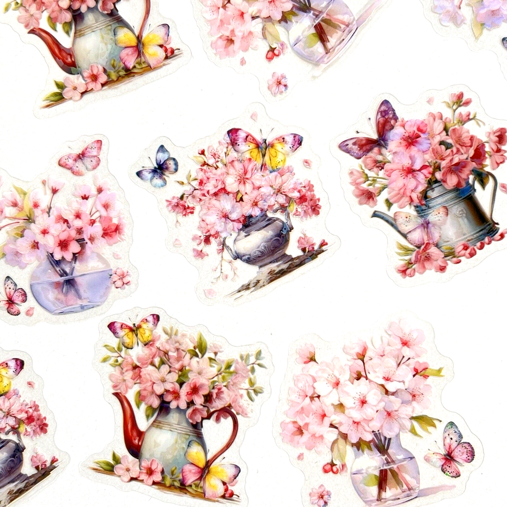 Holographic Cherry Blossom Bouquet Stickers Scrapbooking Collage Journals