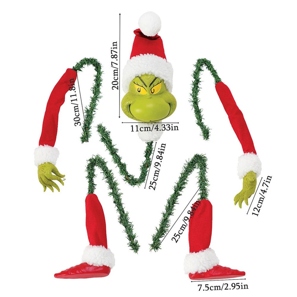 Grinch Tree Topper 5Pcs Arms Legs Head Ornaments Xmas Tree Elf Body Decor
